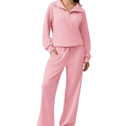 Women’s 2-Piece Sporty Lounge Set – Long Sleeve Half-Zip Top & Comfy Pants