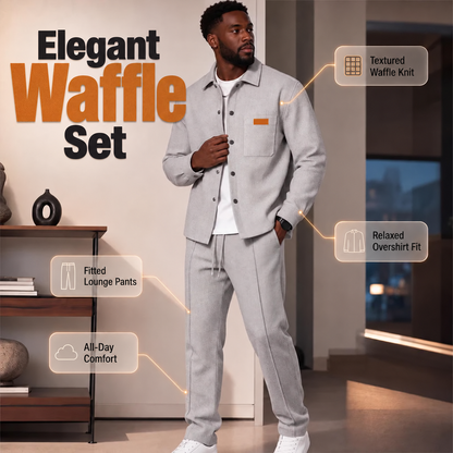 Men's two-piece casual set: waffle knit jacket and trousers