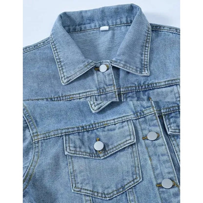Women's Solid Color Button Denim Jacket