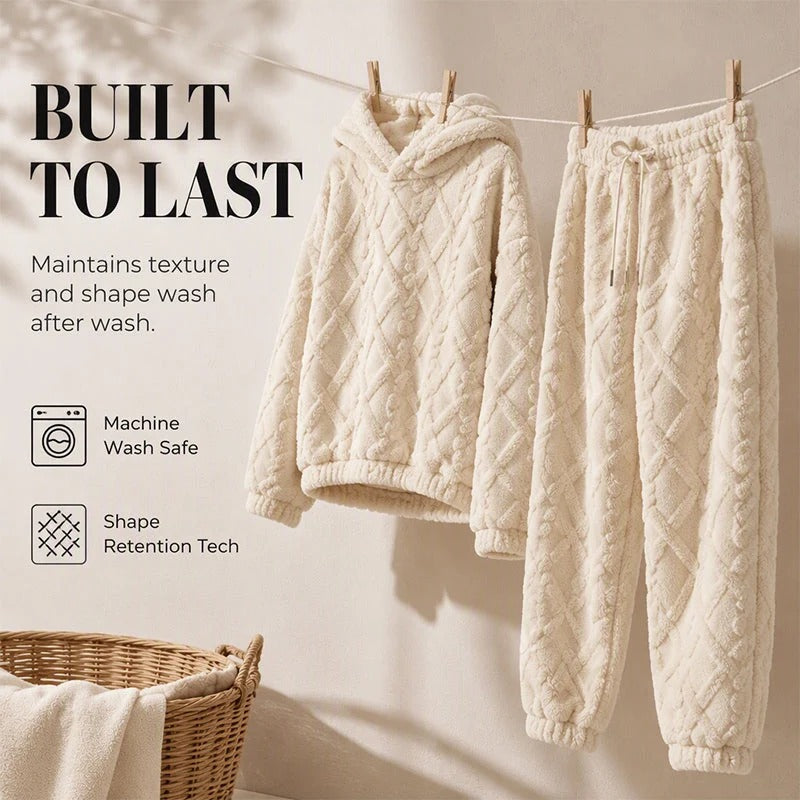 Textured Fleece-Look Hoodie And Pants Set