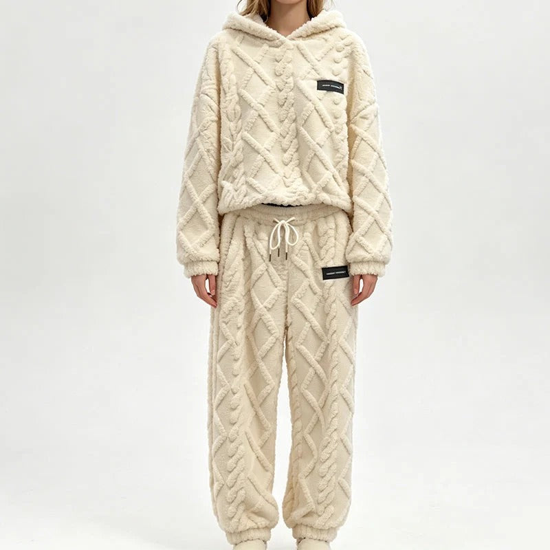 Textured Fleece-Look Hoodie And Pants Set