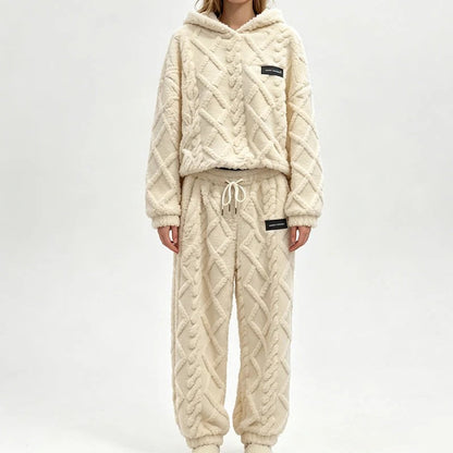 Textured Fleece-Look Hoodie And Pants Set