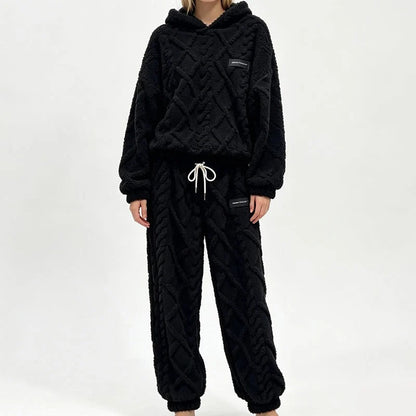 Textured Fleece-Look Hoodie And Pants Set