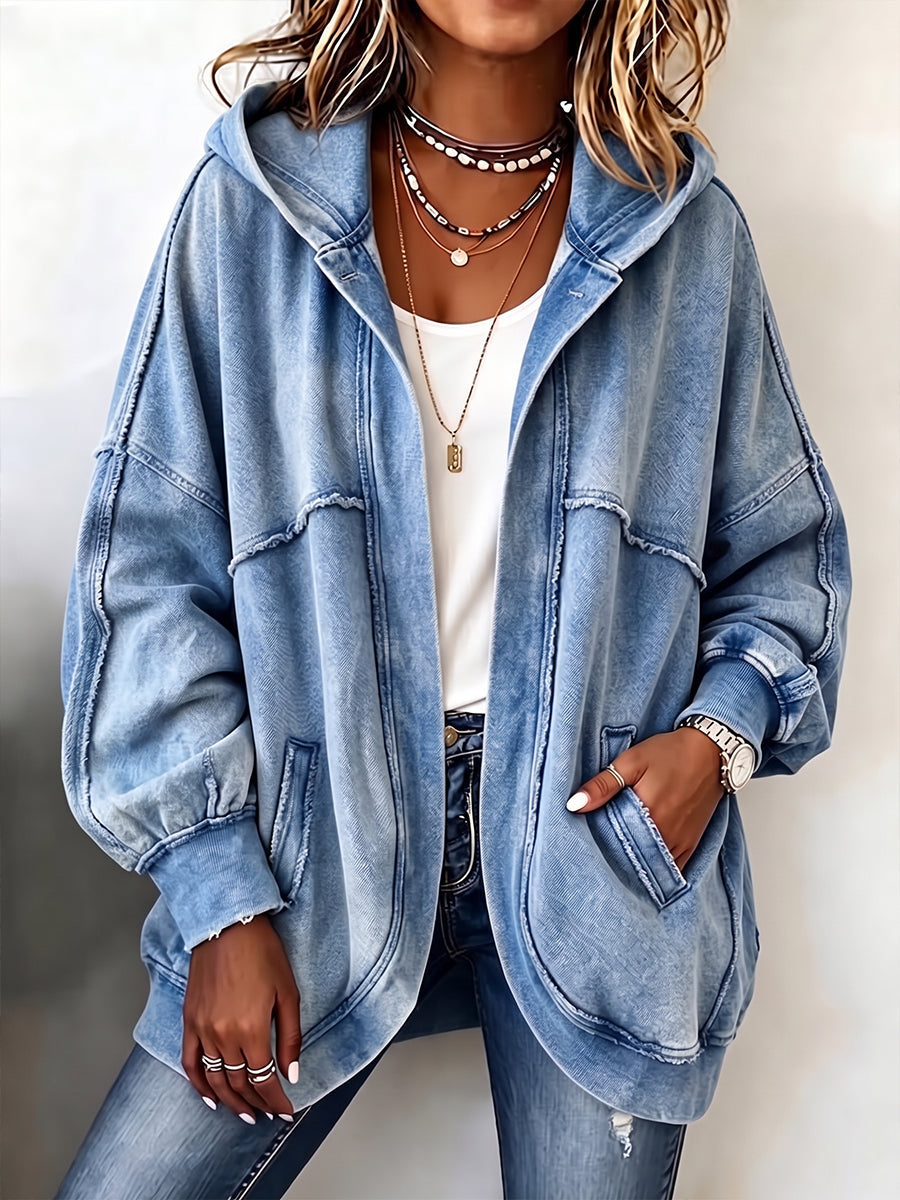 🎁New Arrivals🎉Cozy Vintage-Washed Hooded Sweatshirt Jacket