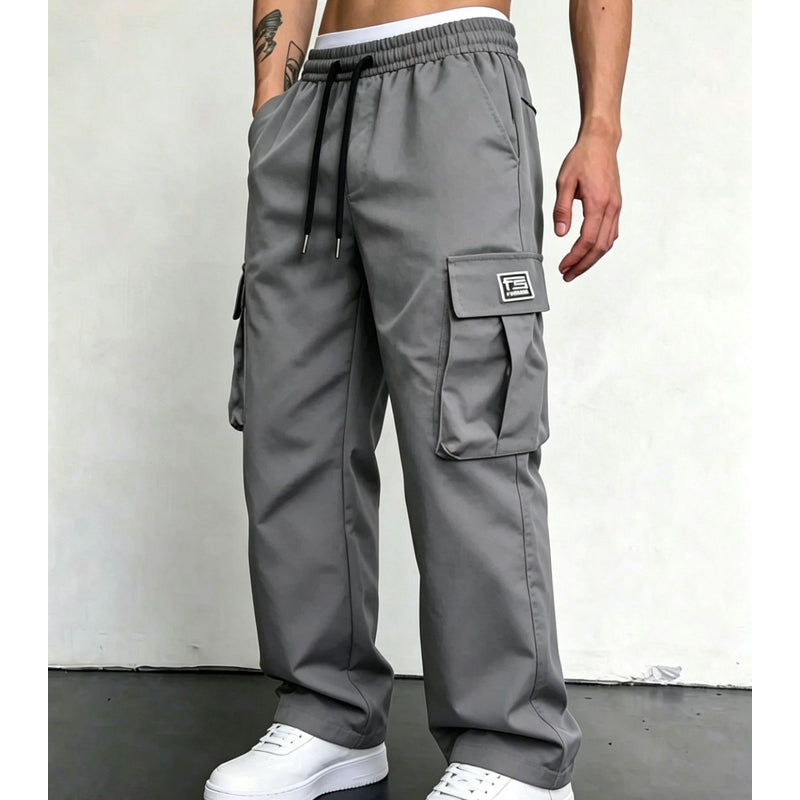 Men’s Stretch Cotton Loose-Fit Drawstring Pants – Comfortable Everyday Casual Trousers with Functional Pockets