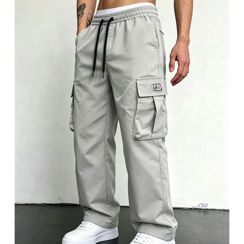 Men’s Stretch Cotton Loose-Fit Drawstring Pants – Comfortable Everyday Casual Trousers with Functional Pockets