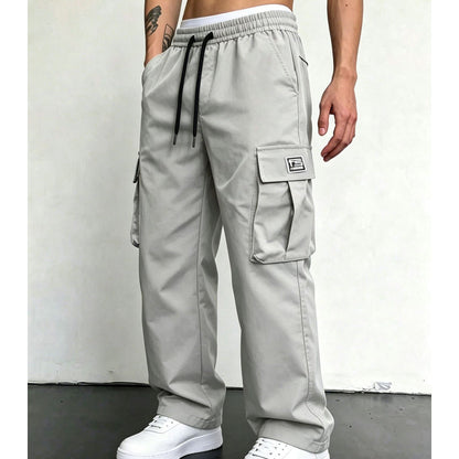 Men’s Stretch Cotton Loose-Fit Drawstring Pants – Comfortable Everyday Casual Trousers with Functional Pockets