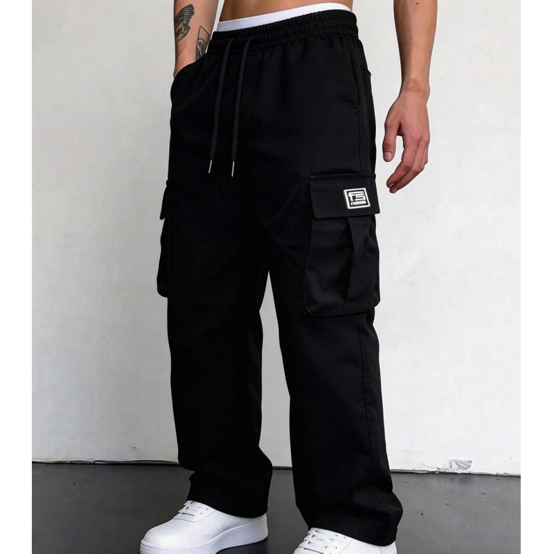 Men’s Stretch Cotton Loose-Fit Drawstring Pants – Comfortable Everyday Casual Trousers with Functional Pockets