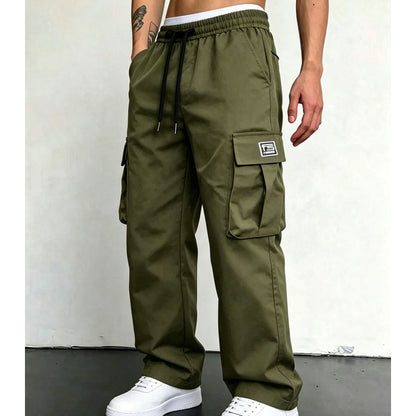 Men’s Stretch Cotton Loose-Fit Drawstring Pants – Comfortable Everyday Casual Trousers with Functional Pockets