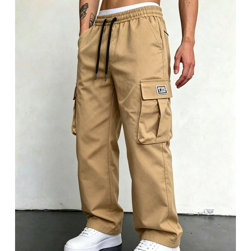 Men’s Stretch Cotton Loose-Fit Drawstring Pants – Comfortable Everyday Casual Trousers with Functional Pockets