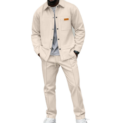 Men's two-piece casual set: waffle knit jacket and trousers