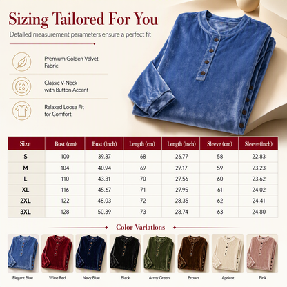 🍂👚Women's Casual Loose Velvet Long Sleeve T-Shirt with Button V-Neck