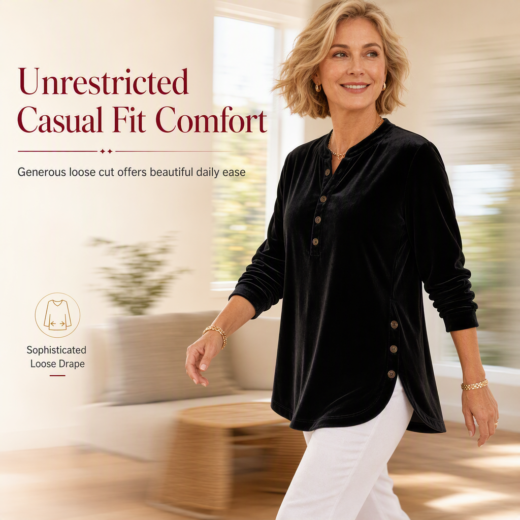 🍂👚Women's Casual Loose Velvet Long Sleeve T-Shirt with Button V-Neck