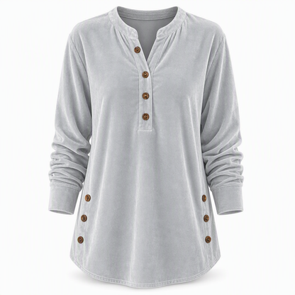 🍂👚Women's Casual Loose Velvet Long Sleeve T-Shirt with Button V-Neck