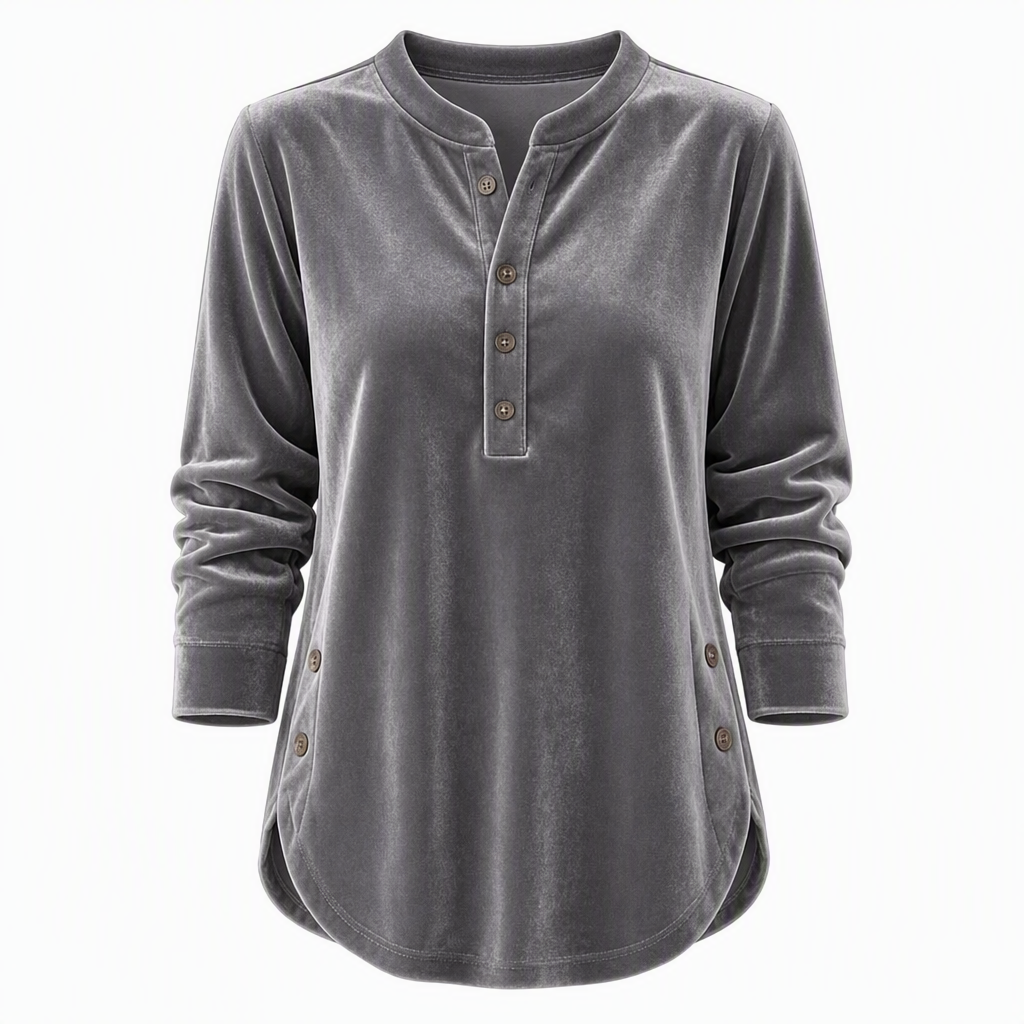 🍂👚Women's Casual Loose Velvet Long Sleeve T-Shirt with Button V-Neck
