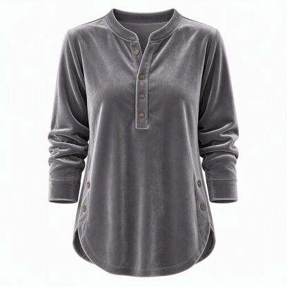 🍂👚Women's Casual Loose Velvet Long Sleeve T-Shirt with Button V-Neck