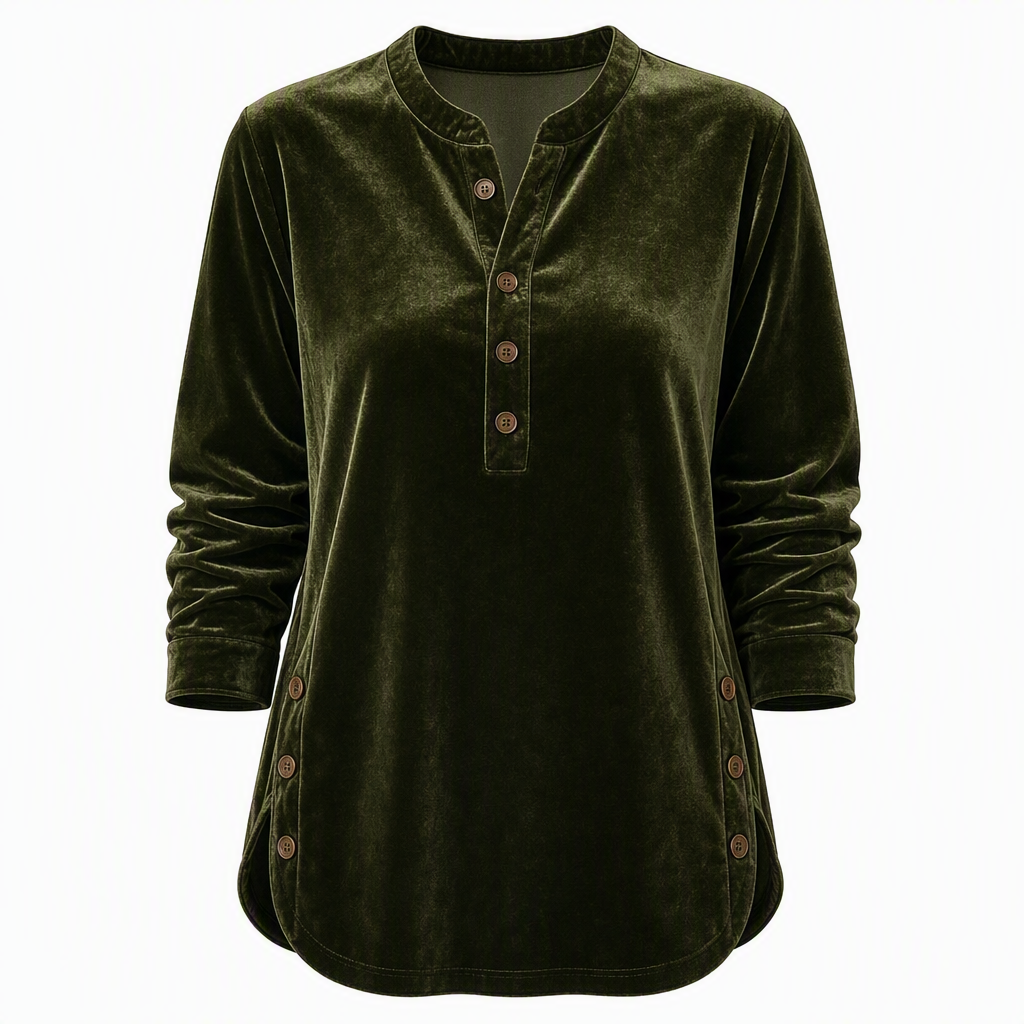 🍂👚Women's Casual Loose Velvet Long Sleeve T-Shirt with Button V-Neck