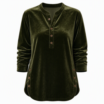 🍂👚Women's Casual Loose Velvet Long Sleeve T-Shirt with Button V-Neck