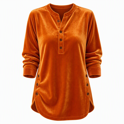 🍂👚Women's Casual Loose Velvet Long Sleeve T-Shirt with Button V-Neck