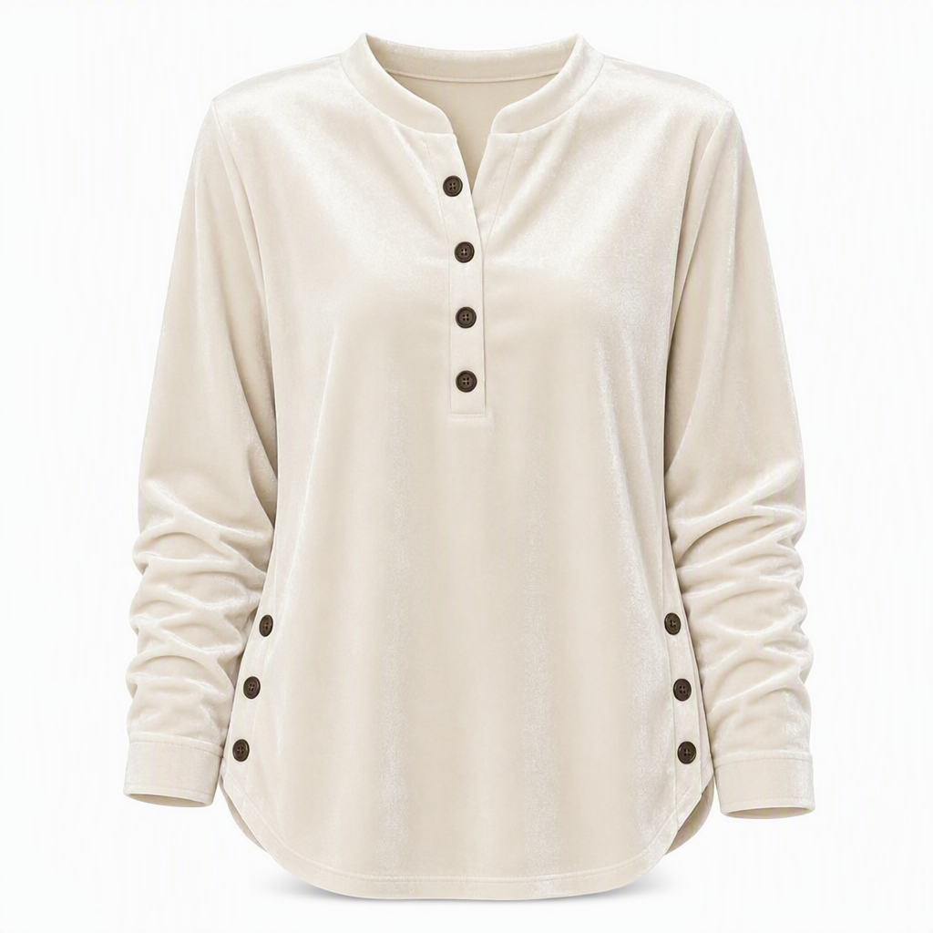 🍂👚Women's Casual Loose Velvet Long Sleeve T-Shirt with Button V-Neck