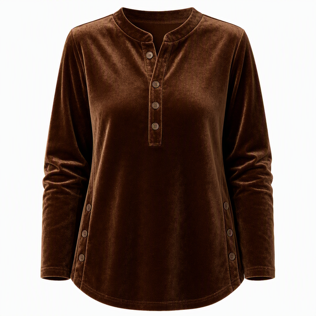 🍂👚Women's Casual Loose Velvet Long Sleeve T-Shirt with Button V-Neck