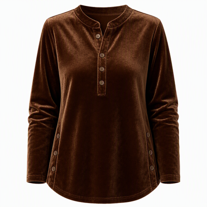 🍂👚Women's Casual Loose Velvet Long Sleeve T-Shirt with Button V-Neck