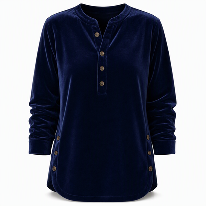 🍂👚Women's Casual Loose Velvet Long Sleeve T-Shirt with Button V-Neck