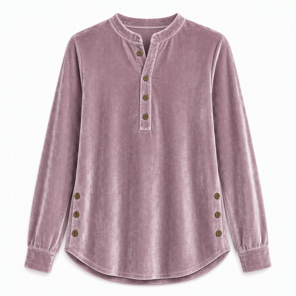 🍂👚Women's Casual Loose Velvet Long Sleeve T-Shirt with Button V-Neck