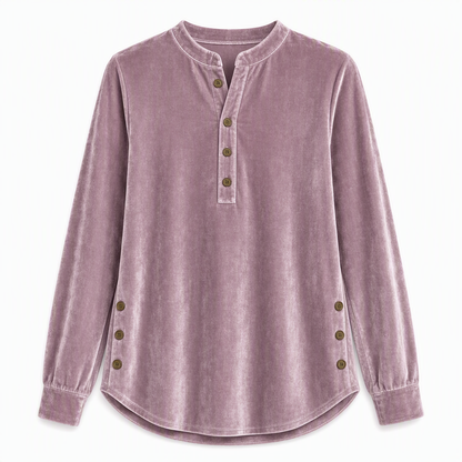 🍂👚Women's Casual Loose Velvet Long Sleeve T-Shirt with Button V-Neck
