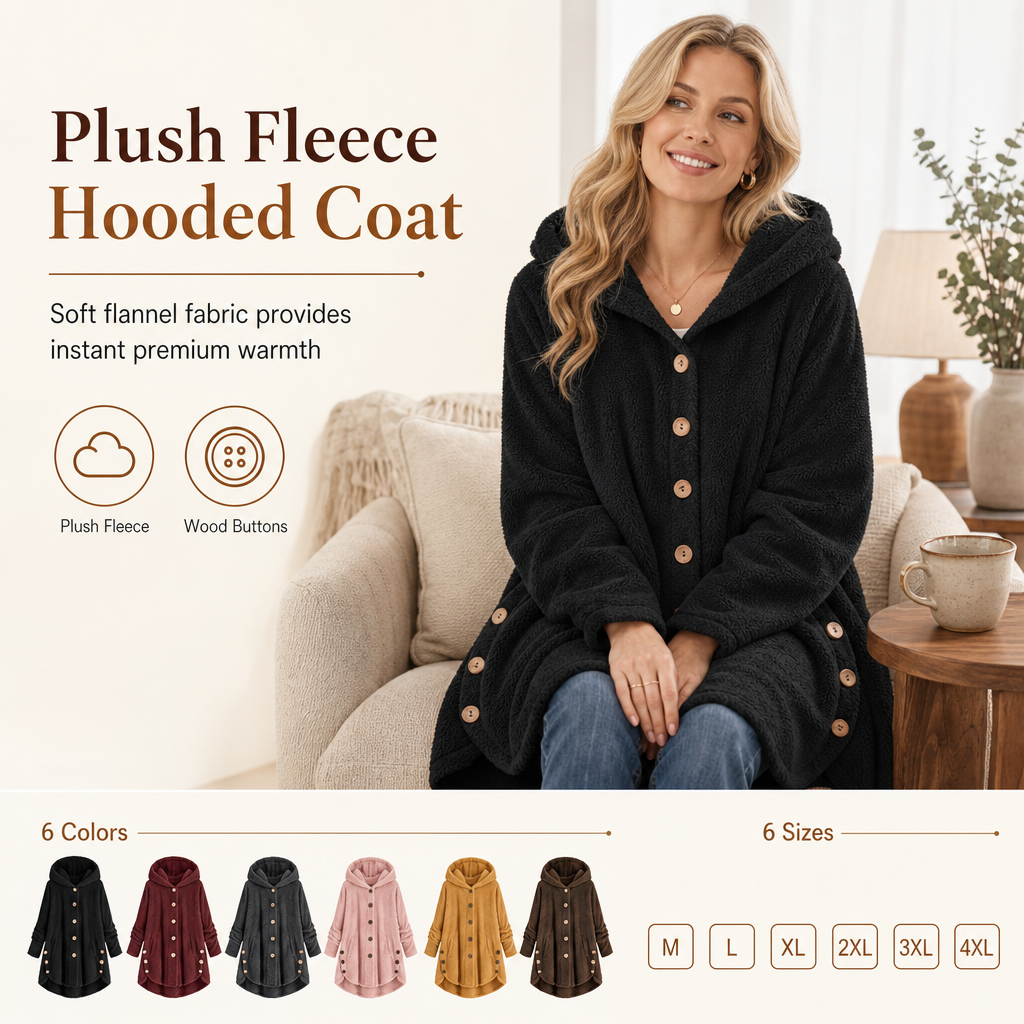 🌸Loose Plus-Size, Durable & Versatile🧥 Women's Fleece Hooded Coat