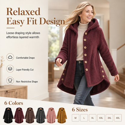 🌸Loose Plus-Size, Durable & Versatile🧥 Women's Fleece Hooded Coat