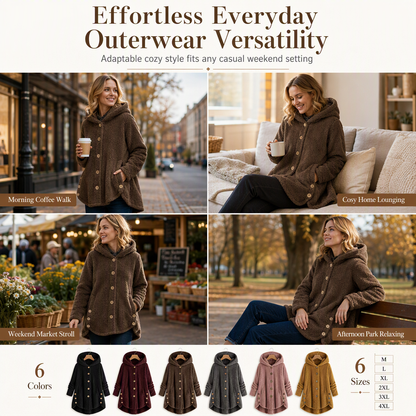 🌸Loose Plus-Size, Durable & Versatile🧥 Women's Fleece Hooded Coat