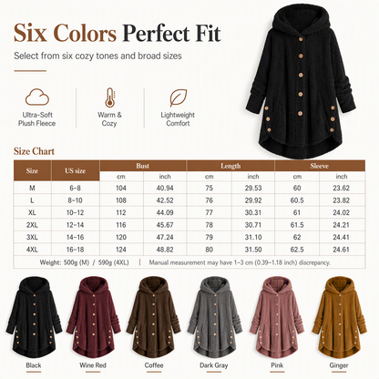 🌸Loose Plus-Size, Durable & Versatile🧥 Women's Fleece Hooded Coat